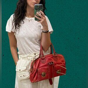MARC JACOBS Red Coated Canvas Venetia Satchel Bag